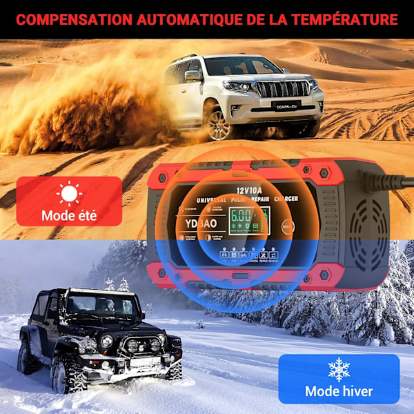 12V 10A LiFePO4 Auton Akkulaturi Älykäs Automaattinen Moottoripyörän Laturi LCD-näytöllä 6 Tilaa Korjaus AGM Geeli SLA Märkä