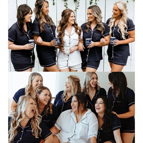 Kvinnors Pyjamas Set Kortärmad Nattkläder Dam Knäppning Nattkläder PJ Set med Ficka XXL Navy Blue
