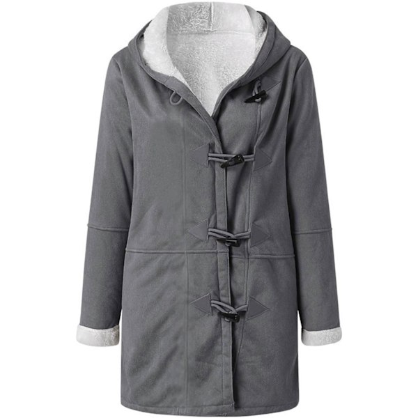 Damer Vinterjakker Udsalg Plus Størrelse Dame Fleeceforet Jakke Hoodies Lomme Uld Casual Hættetrøjer Horn Knapper Casual Varmt Jakke Trench XL 02 Grey