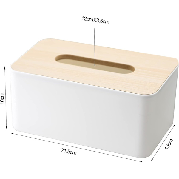 Servetthållare med lock i bambu, servetthållare, rektangulär servettdispenserlåda för badrum, kök, vardagsrum, kontor, bil, 21x13x10cm (vit)