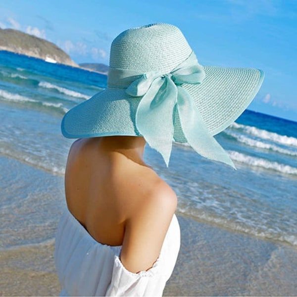 Dam solskydd bred brätte halmhatt hopfällbar floppy hatt sommar UV-skydd strandhatt C1 f Mint Green C1 f Mint Green C1 f mint Green