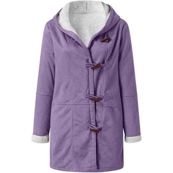 Damer Vinterjakker Udsalg Plus Størrelse Dame Fleeceforet Jakke Hoodies Lomme Uld Casual Hættetrøjer Horn Knapper Casual Varmt Jakke Trench XL 01 Purple