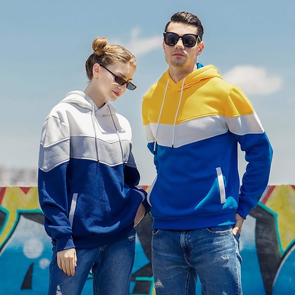 Herre Nyhed Farveblok Hoodies Hyggelig Sport Outwear Yellow Blue XL