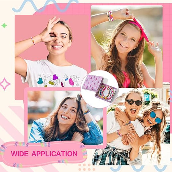 7 stk. armbåndssæt farverigt preppy glad smil ondt øje perler stretch ler stablet boho skive Y2K