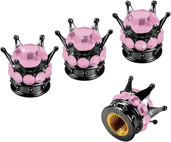Däckventilskaftlock, 4 st handgjorda bling strass bilskaft luftlock, dammtäta däckventilskaftlock Black/Pink