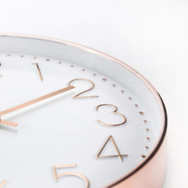 12-tums tyst kvartsklocka i roséguld, batteridriven dekorativ väggklocka för vardagsrum, hemmakontor, skola Rose Gold-10"