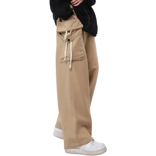 Khaki løse overalls til kvinder vintage bukser med brede ben /S khaki S