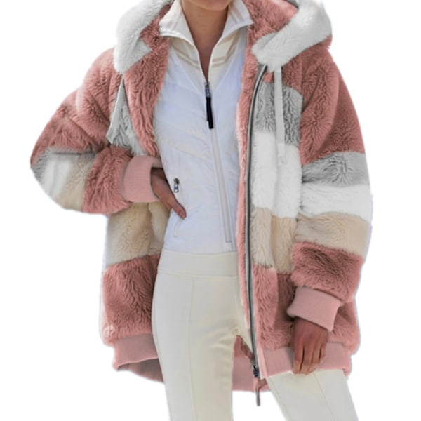 Dame Vinterjakke Plus Størrelse Hættetrøje Tyk Varmt Jakke Yderbeklædning med Lomme Lynlås Cardigan Pink L pink L