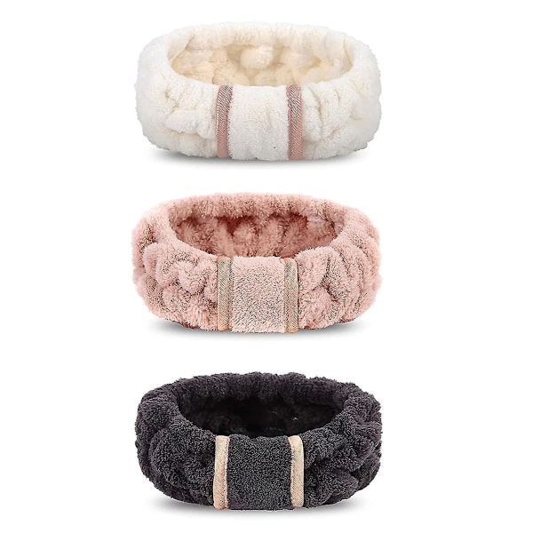 3-pack Mikrofiber Hårband Skönhet Elastiskt Terry Dam Hårduk Flicka Ansiktsbehandling Dusch Yoga Träning (Svart + Hudfärgspuder + Vit)