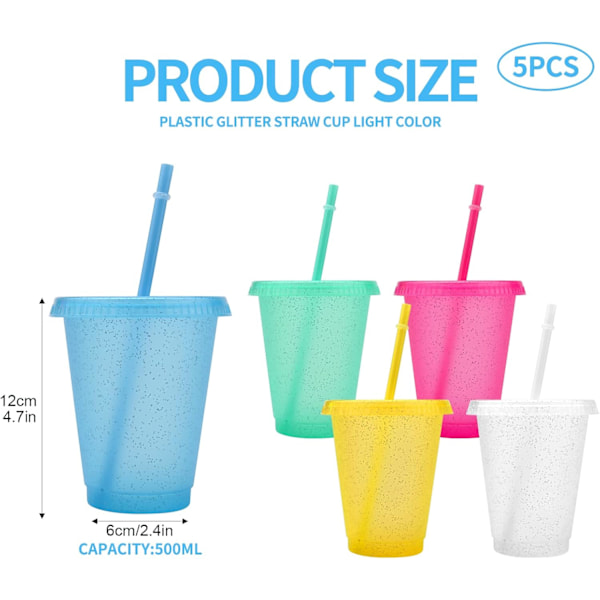 Återanvändbara Plastkoppar 5 St Drinkware Tumlare Färgade Akrylkoppar Tumlare med Lock och Sugrör Plast Bulk Isade Plast Kalla Vatten Tumlare Isade 500ml B