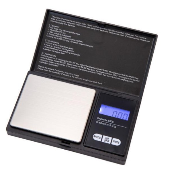 Foldbar Digital Lommeskala/Miniskala/Smykkevægt (0,01-500g) Sort 500G