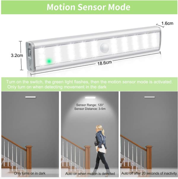 Rörelsesensor Garderobslampa 30 LED Rörelsesensorlampor 3 Ljusstyrkenivåer