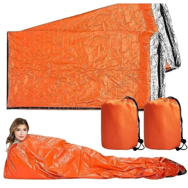 2 st. Vattentäta Varma Nödsömnpåsar för Camping & Överlevnad orange color 2pc