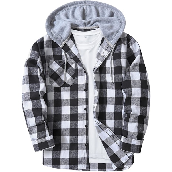 Herreskjorte med tern - Langærmet skjorte med lomme - Knappet ned - Herreskjorte med tern - Jakke - Flannelskjorte - Regular fit - 4 årstider - Træfældningsskjorter - M-3XL Black White L