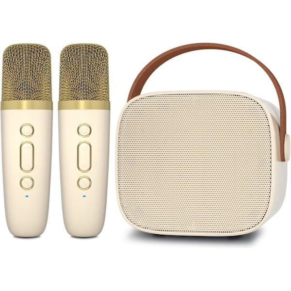 Karaoke-maskine til børn med 2 trådløse mikrofoner, bærbar Bluetooth-højttaler, gavelegetøj til piger og drenges fødselsdag Beige 2 Mic