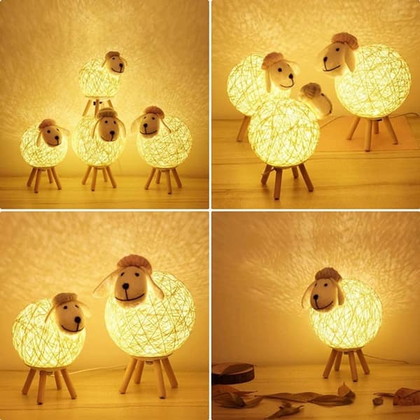 Bordlampe mini får garnkugle børneværelse LED natlampe