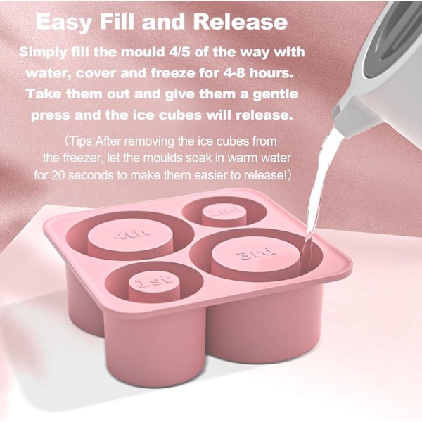 Silikon Isbitsform med Lock för Stanely Cup, Tumbler Isform, Cylinderformade Silikon Isbitsformar för Frys BPA-fri, Diskmaskinsäker (Rosa) Pink