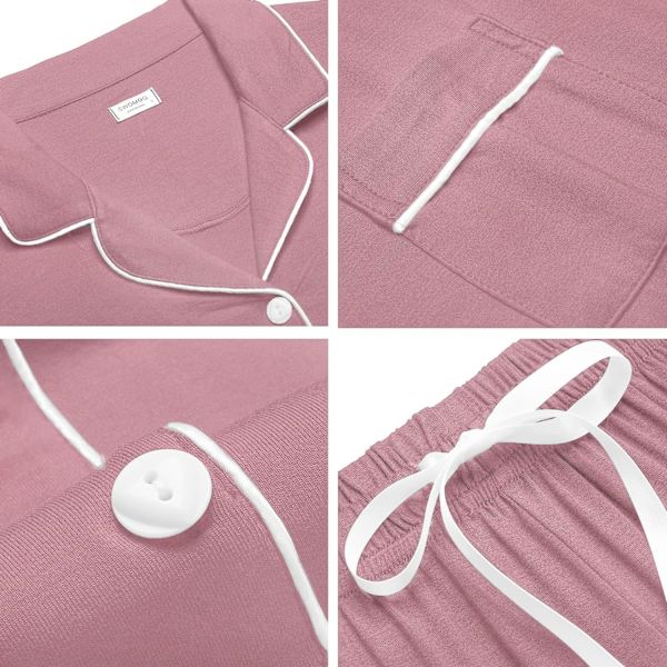 Dam Pyjamas Set Kortärmad Nattkläder Dam Knapp Ned Nattkläder PJ Set med Ficka XL Taro Purple