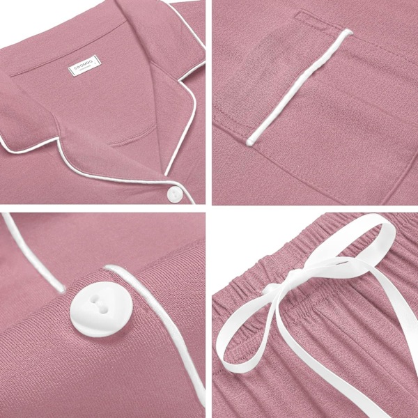 Kvinnors Pyjamas Set Kortärmad Nattkläder Dam Button Down Nattkläder PJ Set med Ficka L Taro Purple