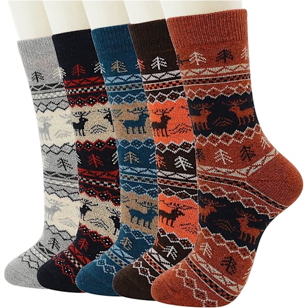 5pcs Unisex Knitted Wool Socks Winter Socks Warm Cotton Socks Christmas Gift