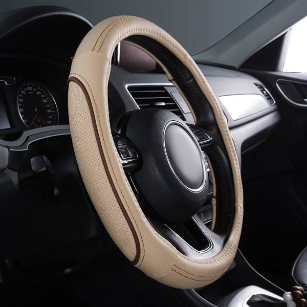 Färg Piping Läder Universal Rattmuff, Passar 14,5-15 Tum Olika Fordon SUV, Bilar (Beige) Beige