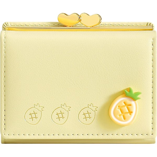 Damplånbok, Konstläder, Liten Bifold-plånbok med RFID-blockering, 7 Kortfack, 1 Sedelfack, 1 ID-fönster yellow
