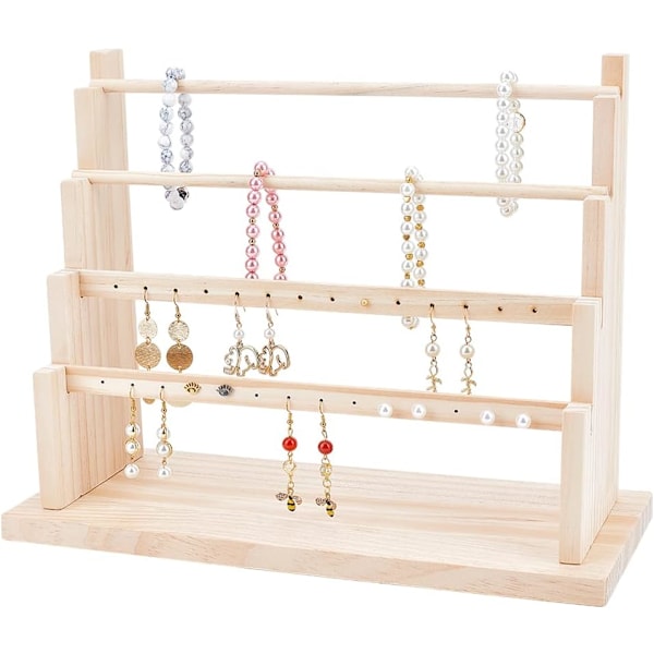 4-lags Øreringe Display Stand i Træ, 28 Huller Træ Øreringe Smykke Display Rack Smykke Organizer Holder Riser til Øreringe Halskæde Armbånd Nøglering