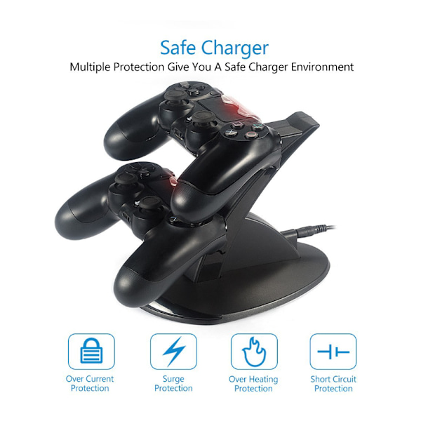 Egnet til PS4, PS4 Slim, PS4 Pro spilcontroller oplader trådløs controller blåt lys fly dobbelt opladning controller opbevaringsbeslag oplader