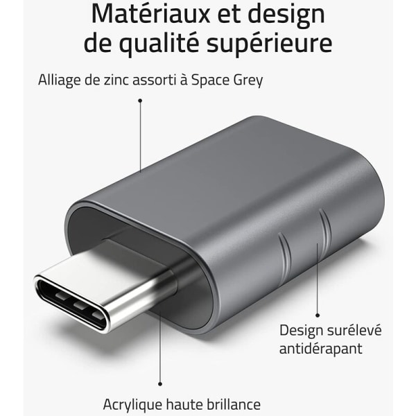 Två Type-c-otg-adaptrar (1Type-C aluminiumlegering 2.0 svart) vit