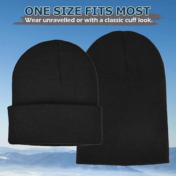 2-pack unisex klassisk mössa med uppvik, stretchig mjuk tjock varm vintermössa