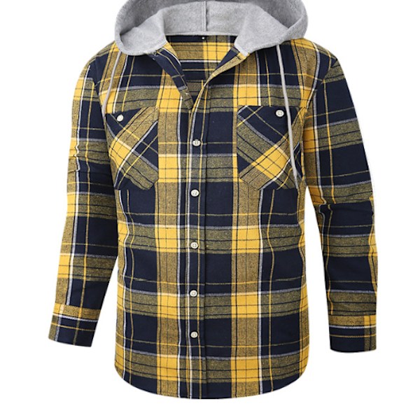 Miesten Ruudullinen Paita Pitkähihainen Taskuilla Napitettava Miesten Ruudullinen Paita Takki Flanellipaita Yellow 2XL
