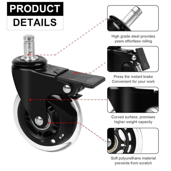 Kontorstol Caster Wheels 5-delt sæt, Universal Quiet Scratch Resistant Replacement Wheels