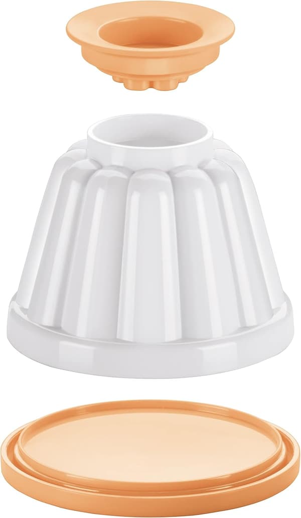 Sett med 4 bølgete former, plast, hvit, gul, 9,1 x 9,1 x 12,2, for puddinglaging