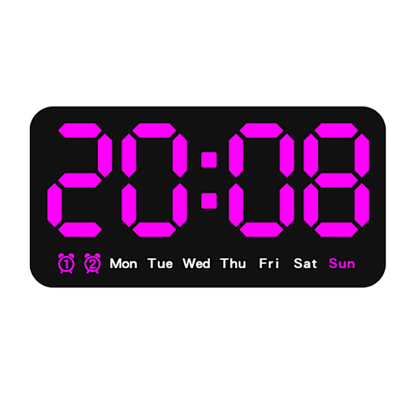Digital Vægur, LED Digital Ur, 12/24 Timer, Store Tal, Lille Lydløs, Magenta Magenta