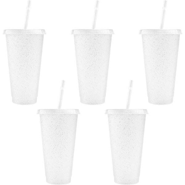 Gjenbrukbare plastkopper 5 stk drikkebeger fargede akrylkopper med lokk og sugerør plast bulk isplast kaldt vannbeger is 710ml C