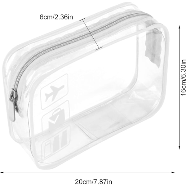 Läpinäkyvä matkatavaratasku, TSA-hyväksytty kvarttikokoinen matkatavaratasku, läpinäkyvä lentokentän käsimatkatavarapussi, läpinäkyvä kosmetiikkapussi, läpinäkyvä suihkupussi, läpinäkyvä turvatasku white
