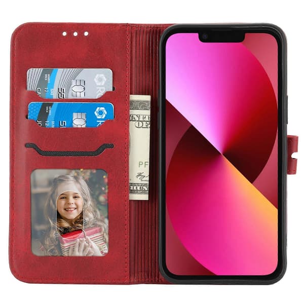 För iPhone 14 Plus Präglat Glad Katt Mönster Flip Läder Telefonfodral