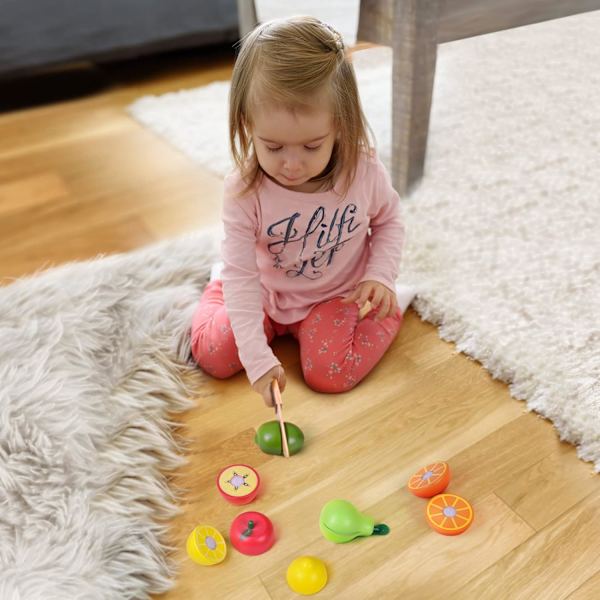 11-delad pedagogisk kostym för 1-3-åringar, vegetarisk skärare, leksak, mat, frukt och förvaringsrum, leksaker, presenter