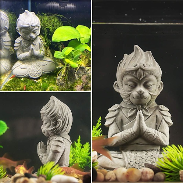 Monkey Aquarium Statue, Akvarie Dekorationer, Asiatiske Buddha Fisk Tank Dekorationer, Samleobjekter