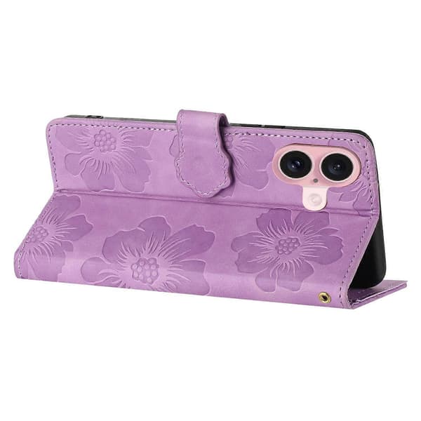 Læder Flip Wallet Etui med Kortlommer og Blomsterprint til iPhone 16