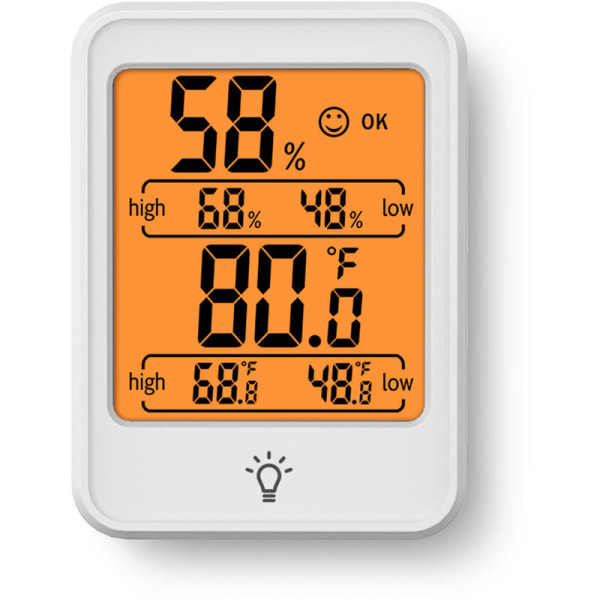 Termo-hygrometer, indeklimakontrol ved hjælp af temperatur- og fugtighedsdisplay, MC41 hvid (med baggrundsbelysning)