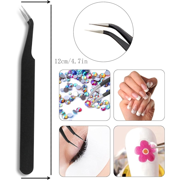Rhinestone Plukke Verktøy 2 Akrylhåndtak Rhinestone Applikator Dobbelthode DIY Neglekunst Verktøy med 4 Ekstra Voks Tips og 1 Pinsett