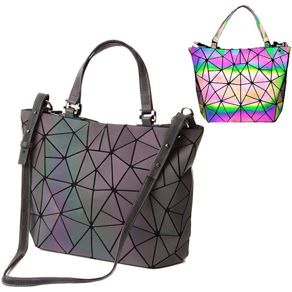 Kvinnor Geometrisk Självlysande Läder Handväskor Dam Axelväska Holografisk Regnbåge Crossbody Väska Elegant Tote För Kvinnor Dam
