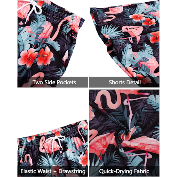 Herr Hawaiian skjorta och shorts set Regular Fit kortärmad casual funky strand flamingo skjorta set M Black Dark Flamingo