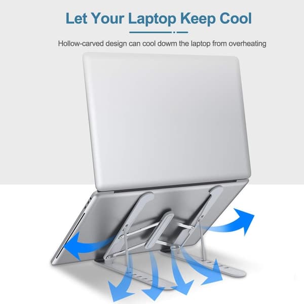 Bärbart Justerbart Laptopstativ Notebookhållare, Vikbart Ventilerat Kylande PC-stativ i Metall & ABS för MacBook Pro/Air, HP, Lenovo, Sony, Dell