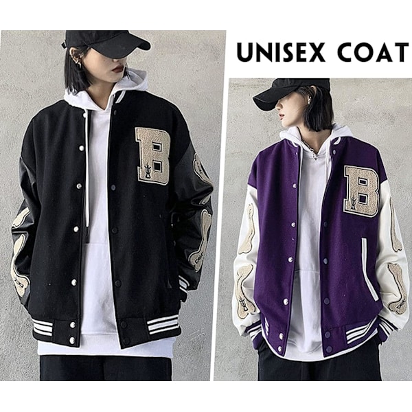 Varsity College -takki Baseball-takki Vintage-ulkovaatteet taskuilla Unisex-takki Patchwork-päällinen 3XL Black