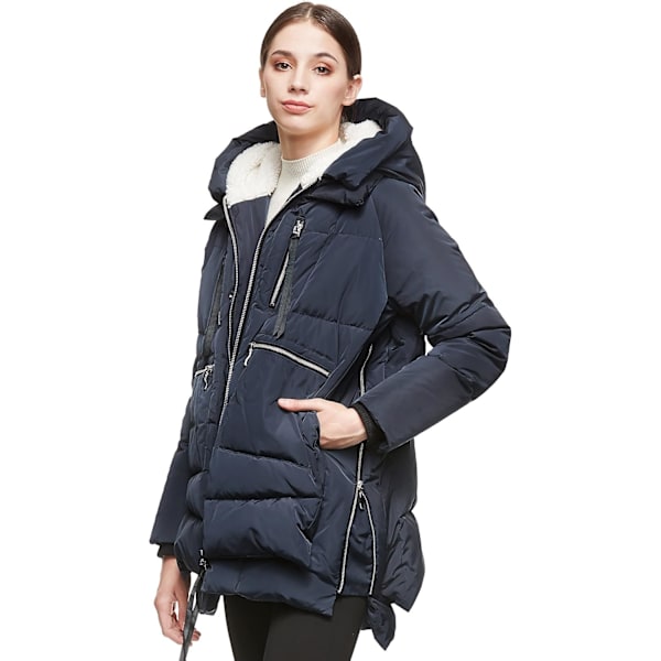 Kvinners tykke dunjakke Parka hette lang pufferjakke for vinter 4XL Blue