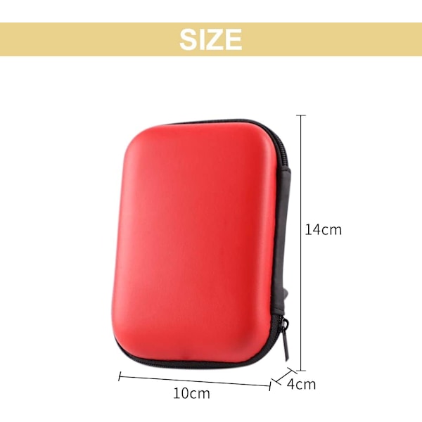 Hård väska för Portable External SSD, skyddande reseväska förvaringsväska, 2 fack inuti (röd)