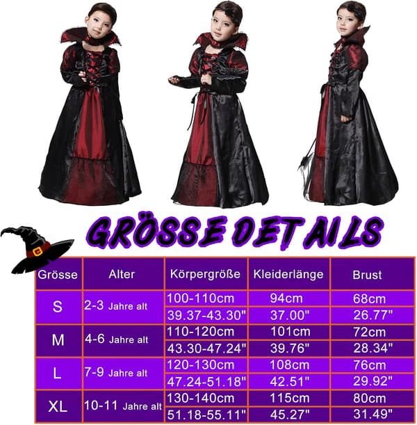 Barnflickor Vampyr Prinsessa Drottning Kostym M110-120cm