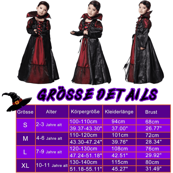 Jente Vampyrprinsesse Dronning Kostyme M110-120cm M110-120cm